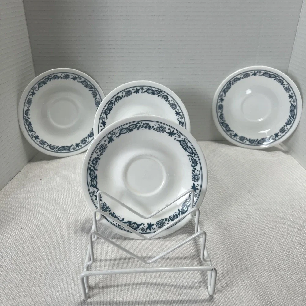 Set Of 4 Vintage 1970's  Corning Corelle Old Town Blue Saucers - 6-1/8